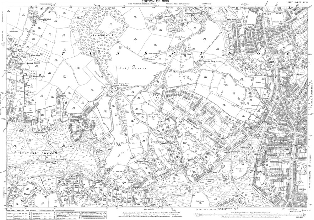 OLD ORDNANCE SURVEY MAP TUNBRIDGE WELLS NORTH WEST 1907 RUSTHALL COMMON THE LEW