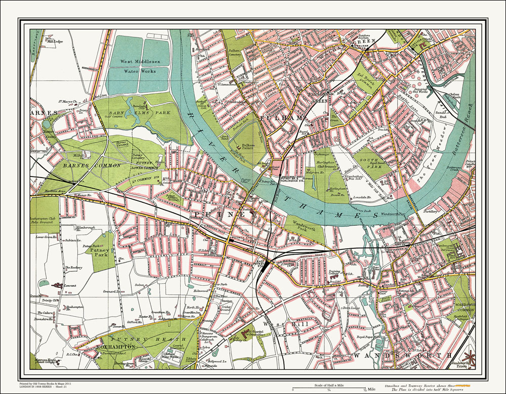 OLD ORDNANCE SURVEY DETAILED MAPS PUTNEY BRIDGE & FULHAM LONDON 1913 Godfrey Edt 
