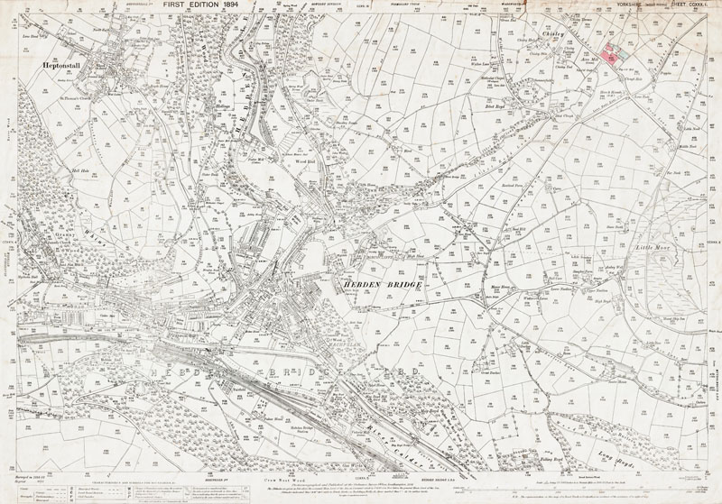 OLD ORDNANCE SURVEY MAP HEBDEN BRIDGE 1905 HEPTONSTALL CHISLEY LITTLE MOOR 