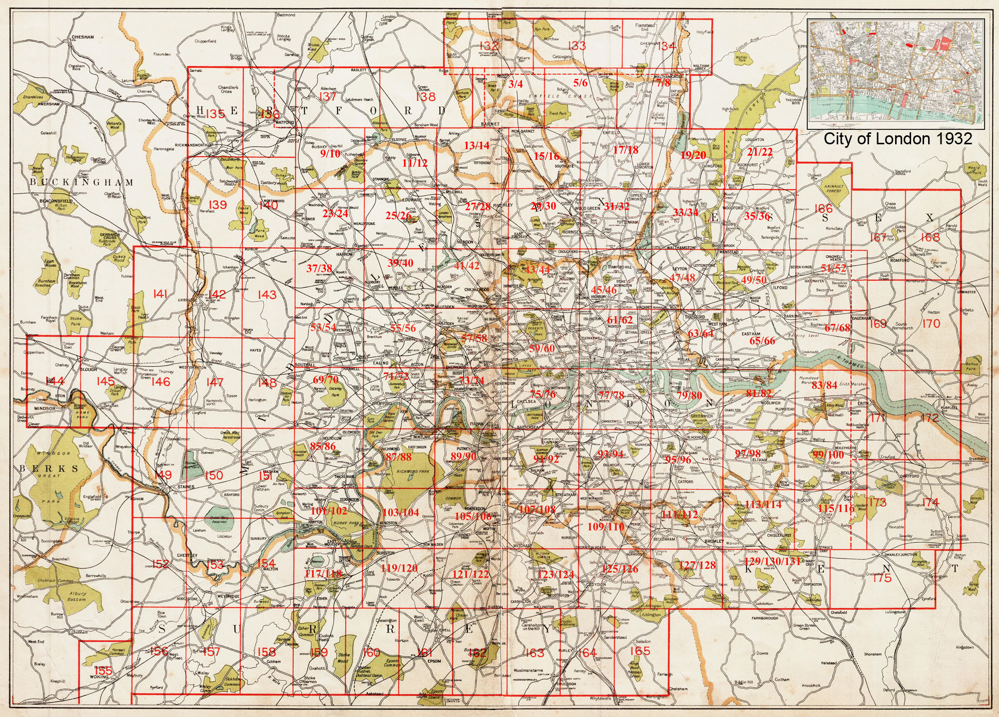 East Finchley Muswell Hill Map London 1932 #29-30 